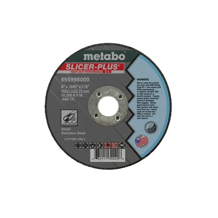 METABO Cutting Wheel 4" x .045" x 5/8" - A60TX Slicer Plus 655996000